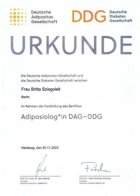 Adiposiologin DAG-DDG Britta Sziegoleit Adiposiologin DAG-DDG Britta Sziegoleit