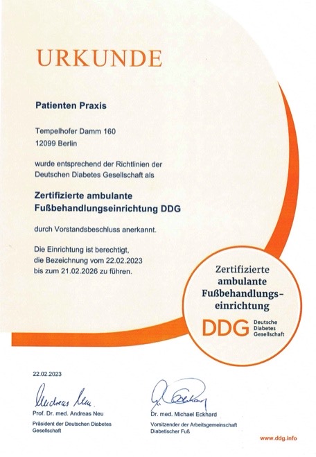Zertifizierte ambulante Fußbehandlungseinrichtung DDG